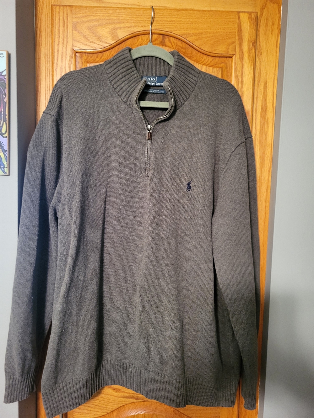 Ralph Lauren 1/4 Zip pull over sweater in Gray with Navy Horse Size 3XLT